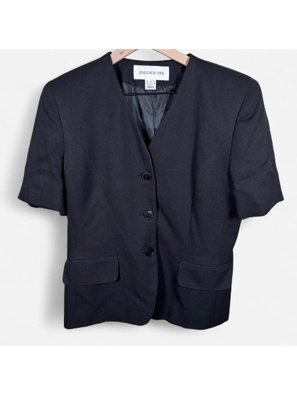 Jones New York Blazer Womens 8 Vintage Black Short Sleeve